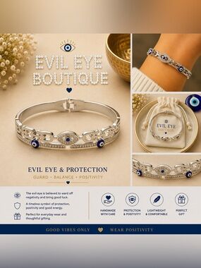 Evil Eye Silver Bracelet with Blue Accents -